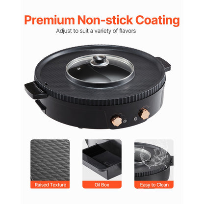 Hot Pot with Grill 1800W 2-in-1 Electric Smokeless Grill Hot Pot for 2-8 People