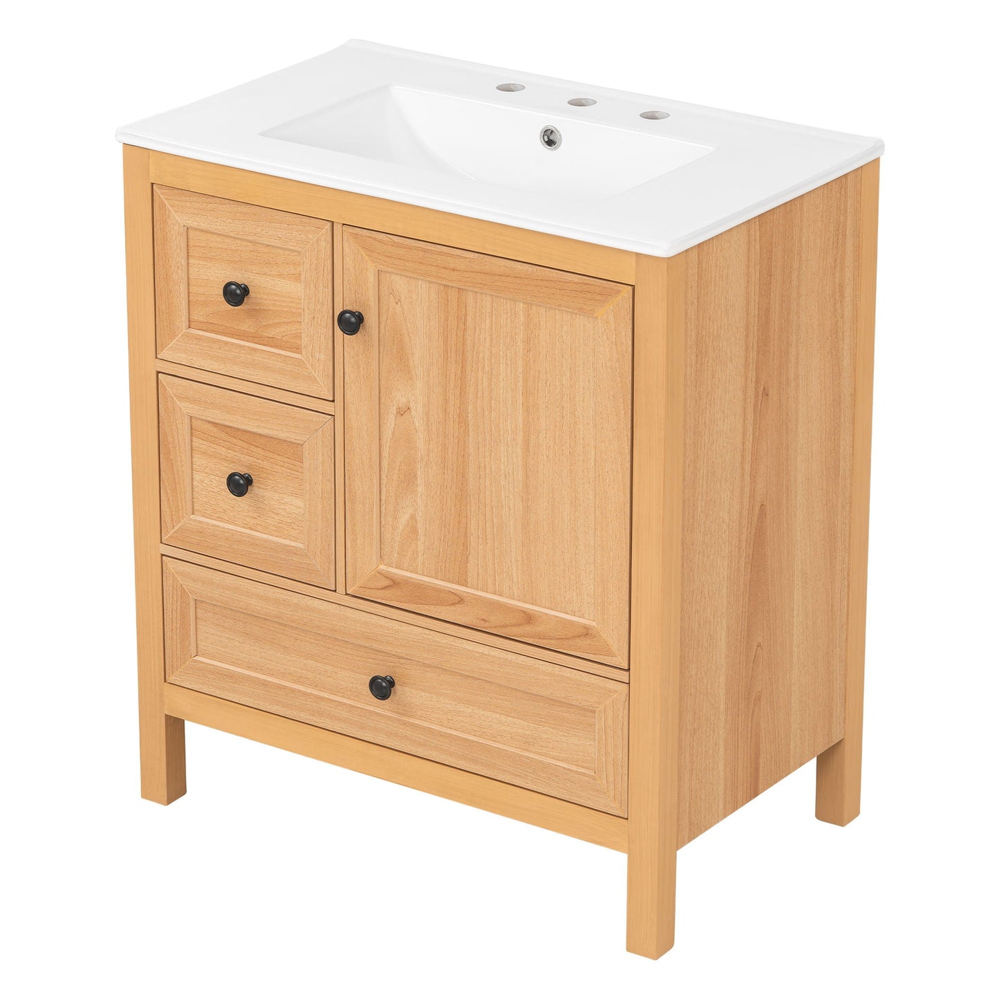Modern Bathroom Vanity With Sink, Soft Close Drawers & Door, Storage Rack