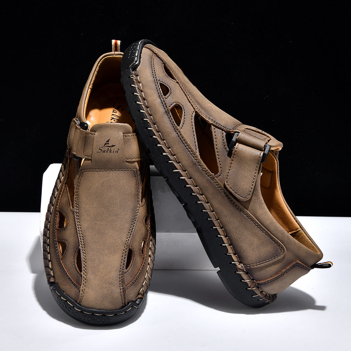 Breathable Hand-Sewn Mens Closed-Toe Sandals