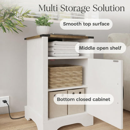 Farmhouse Nightstand With Charging Station & Storage