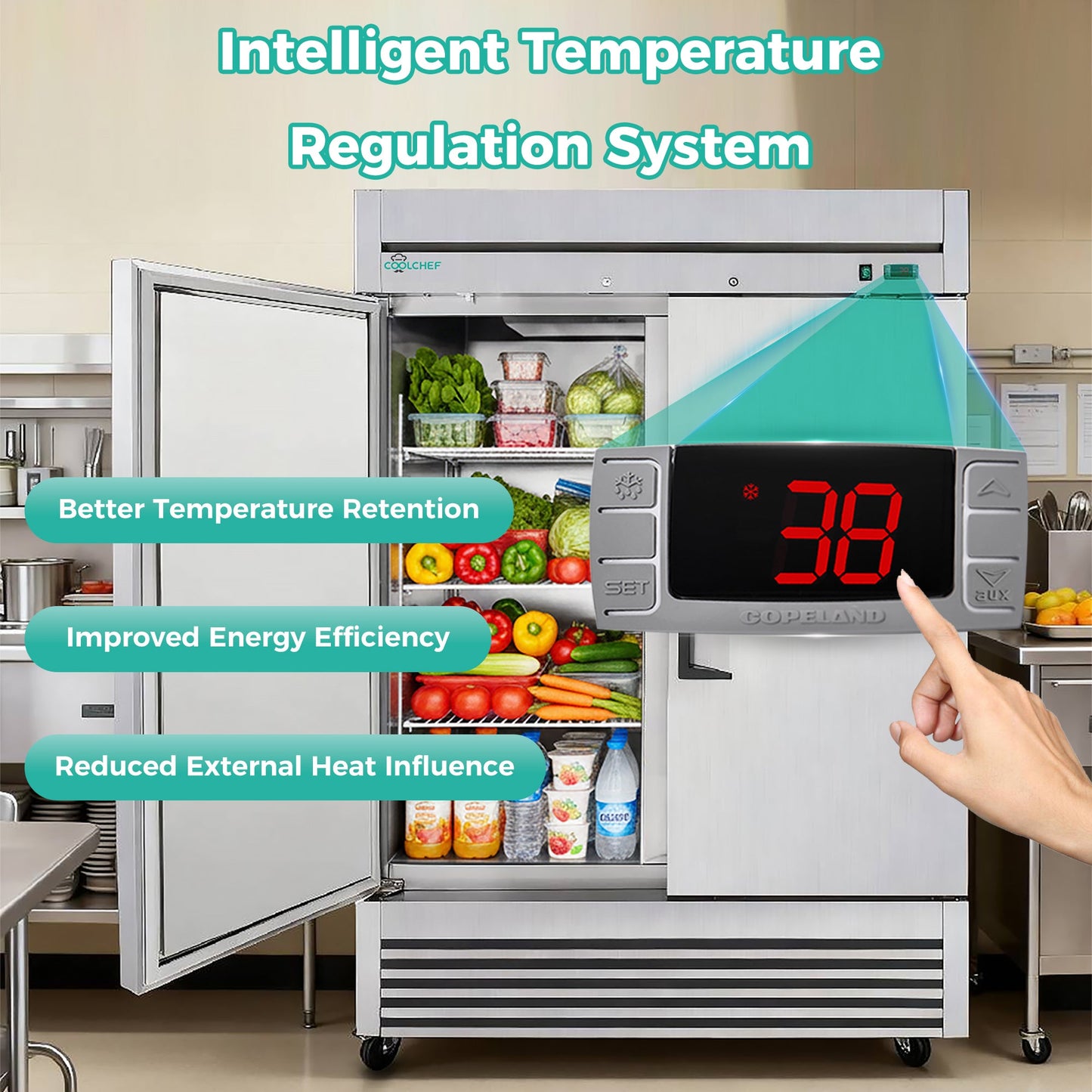 54" Commercial Refrigerator 49 Cu.Ft Stainless Steel 2 Door Reach-In Fridge
