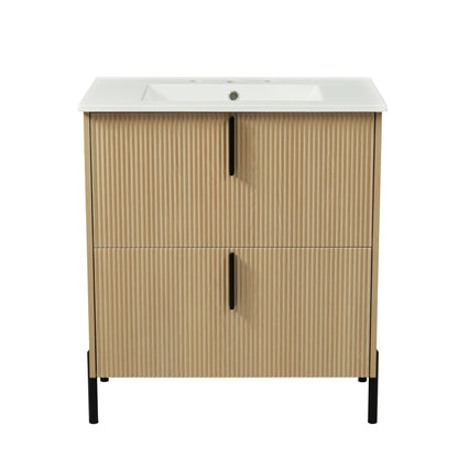 Bathroom Vanity With Ceramic Sink, Fluted Design