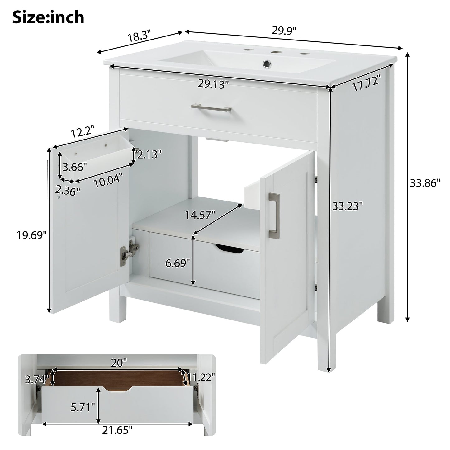 30-Inch Bathroom Vanity with Ceramic Sink and Ample Storage
