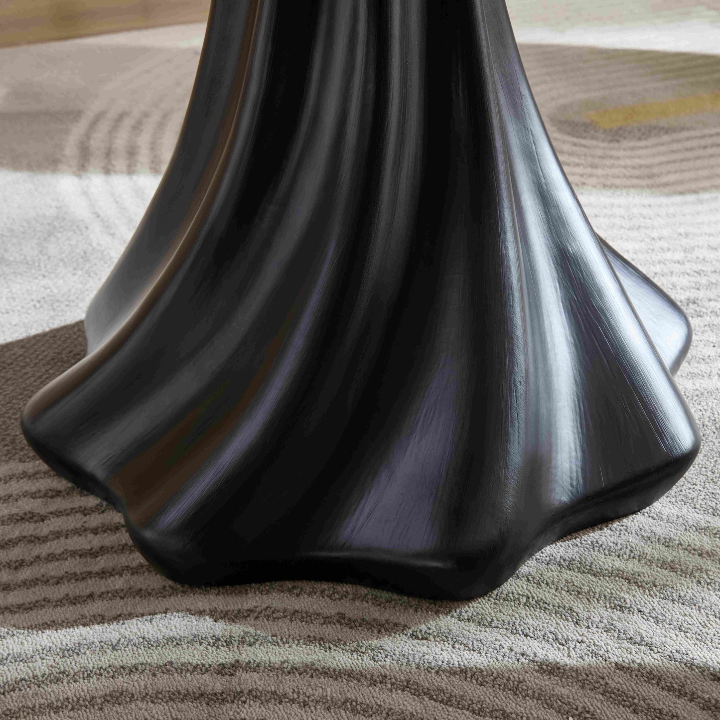 Sculptural Round Dining Table Petal Shape Root Texture For Dining Room - Black