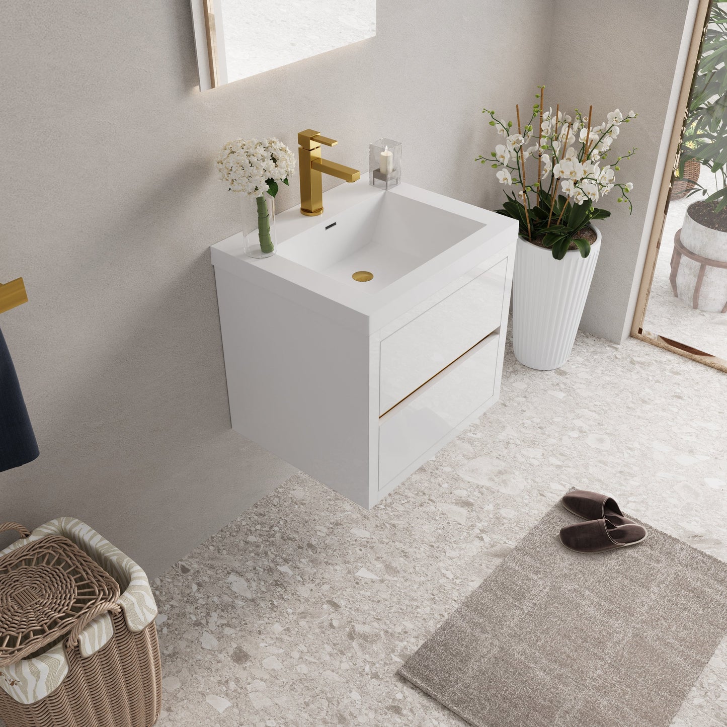 24" Wall-Mounted Bathroom Vanity with Sink and Storage Cabinet