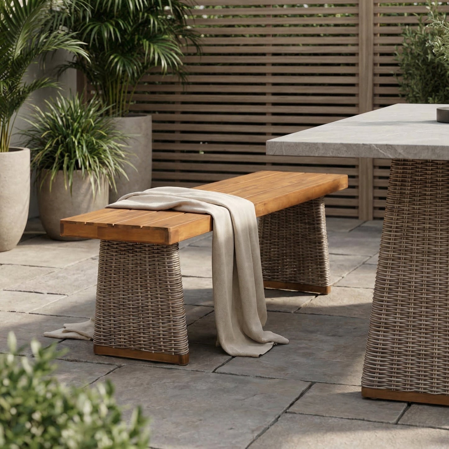 Outdoor 1pcs Acacia Wood Bench, Teak Finish
