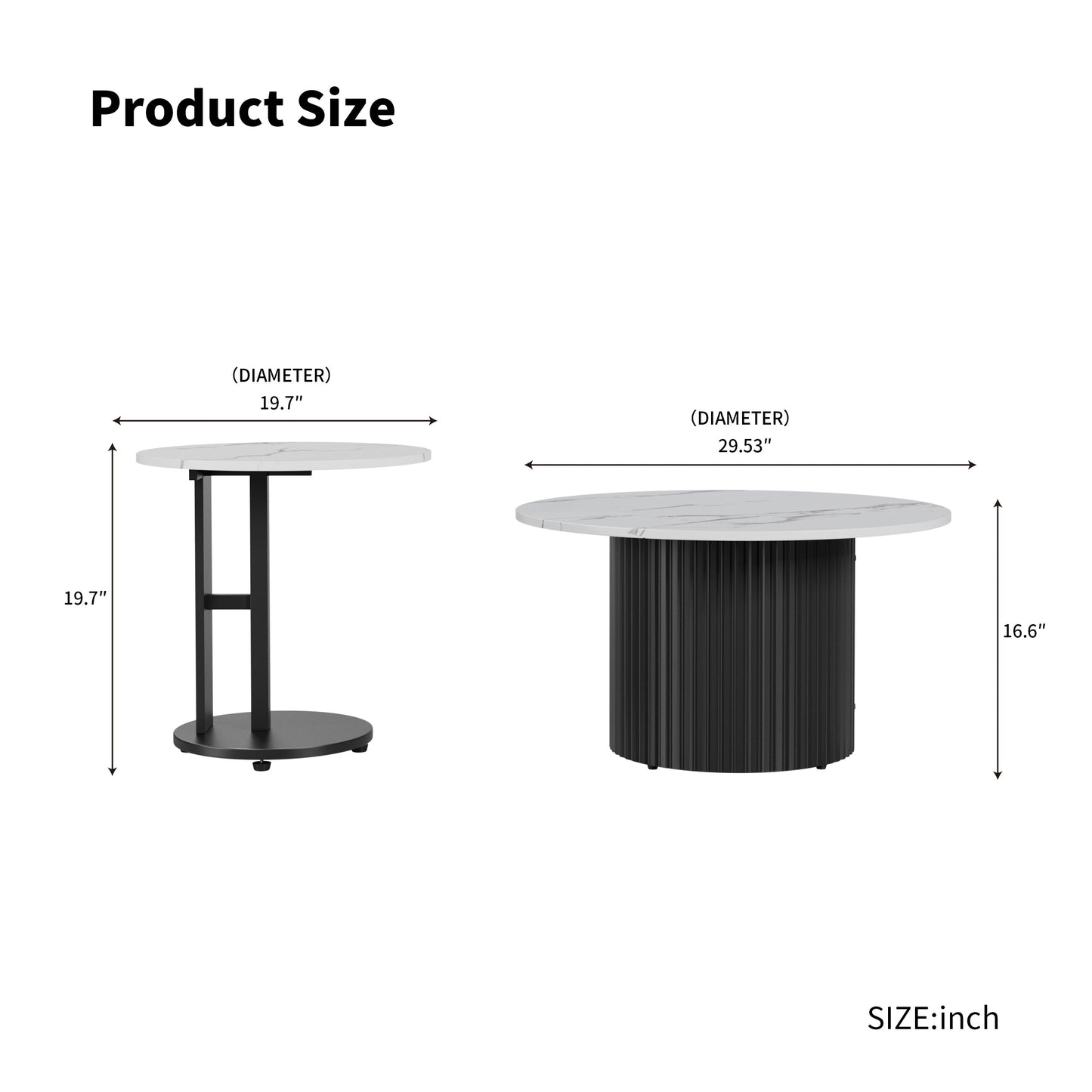 Coffee Table Set of 3 with Faux Marble Top and Metal Legs