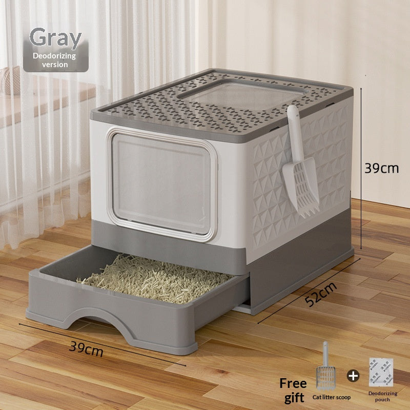 Extra-large Fully Enclosed Drawer-Type Foldable Cat Litter Box