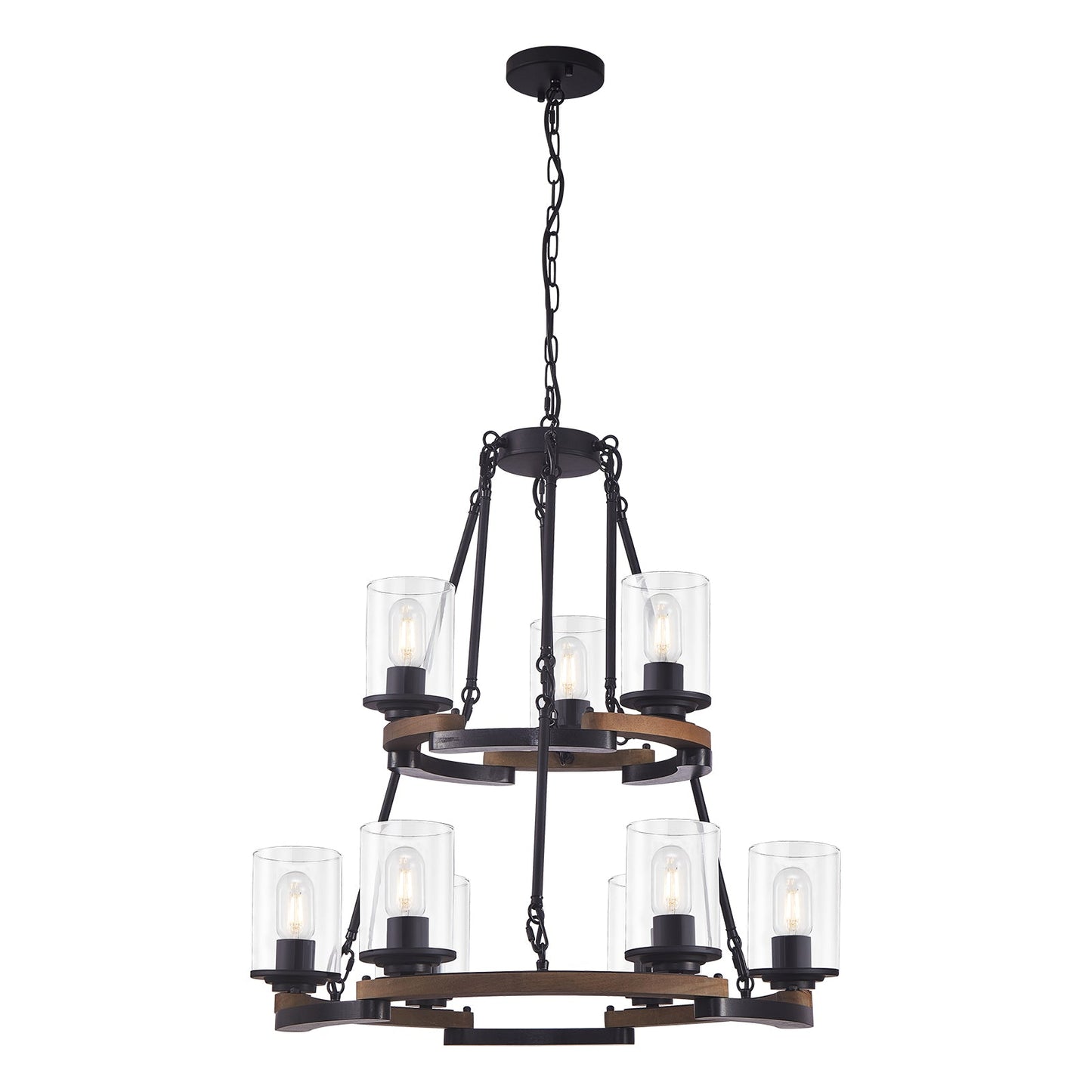 9-Light Vintage Wagon Wheel Chandelier
