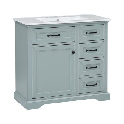 36" Bathroom Vanity with Ceramic Sink and Storage