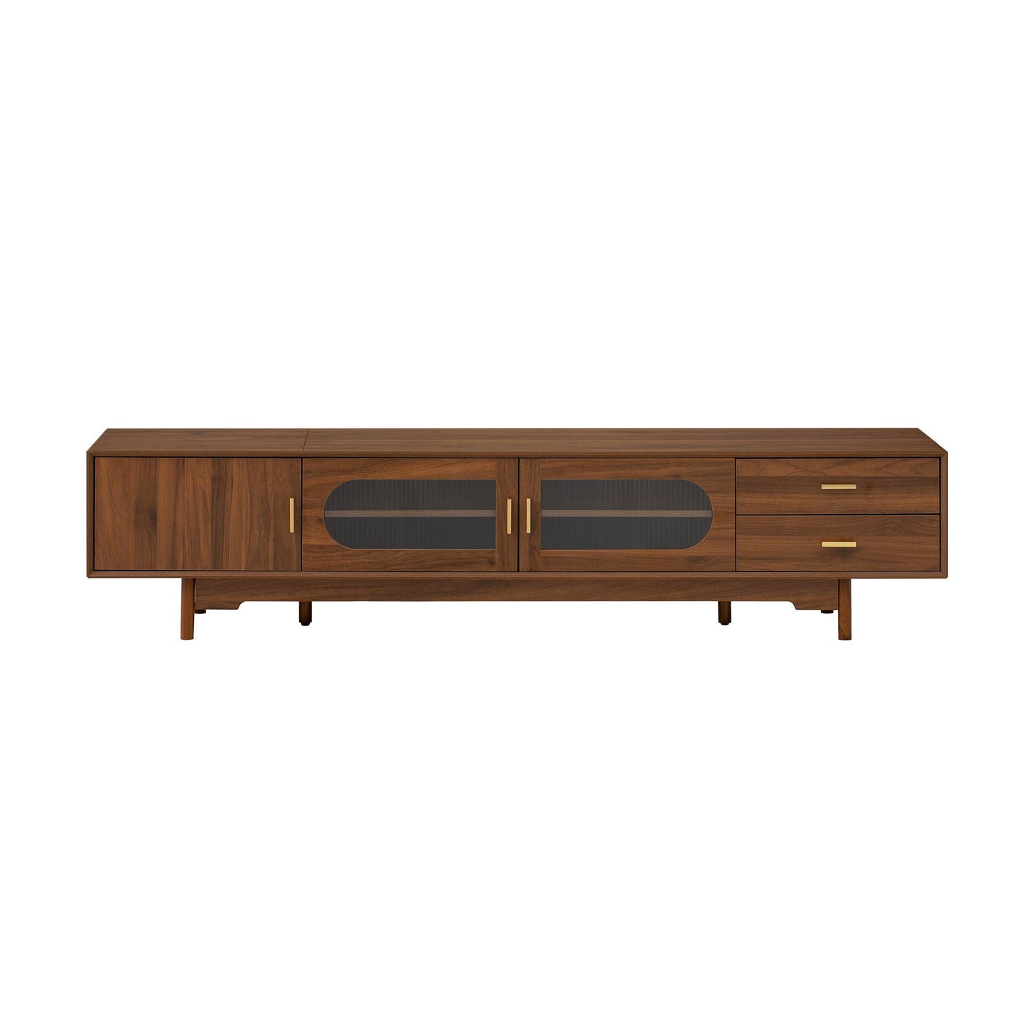 Modern TV Stand With Fluted Glass Doors & 2 Drawers