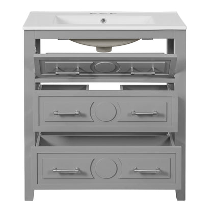 Retro Bathroom Vanity With Sink Combo, Free Standing Single Set With 3 Drawers