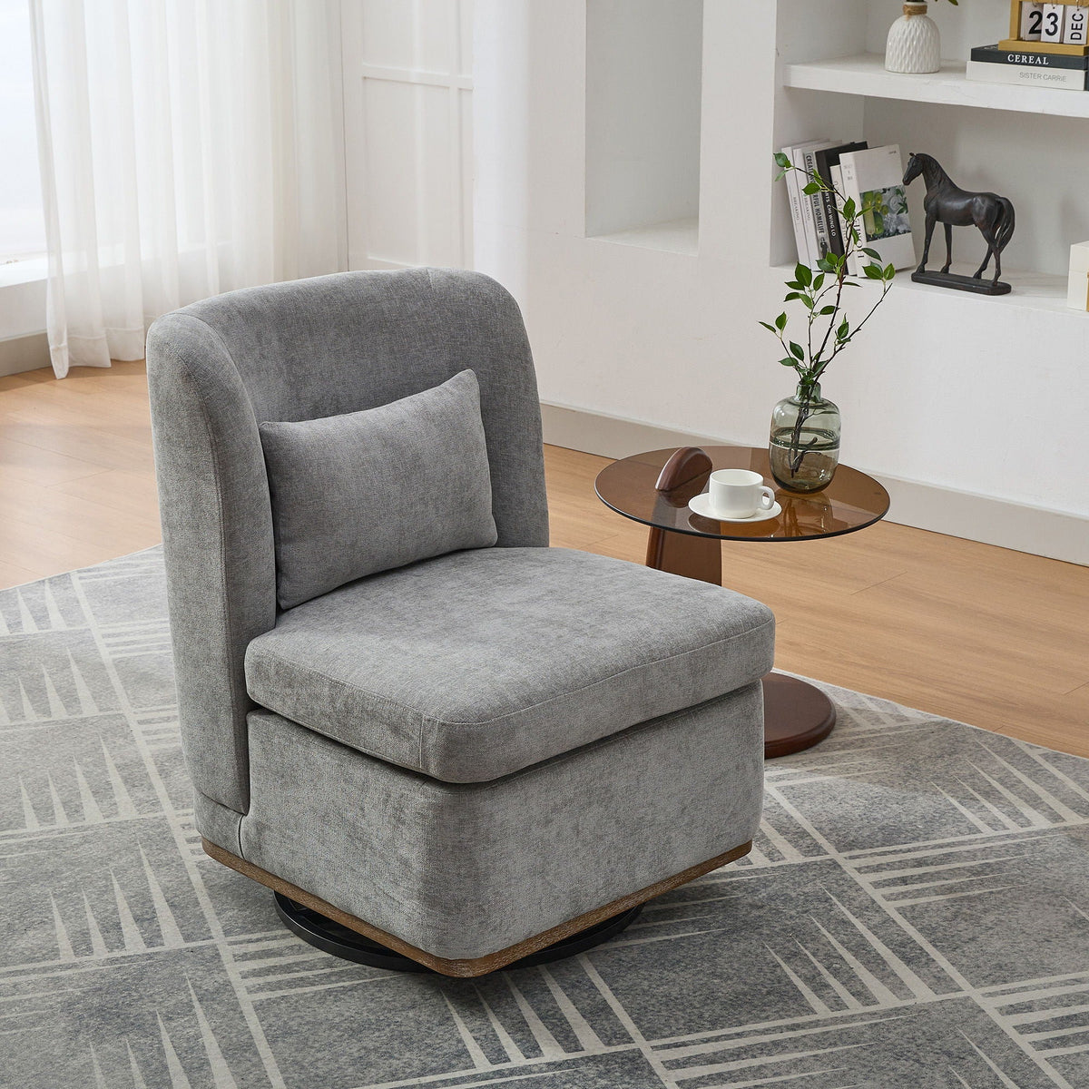 Wide Modern Cushioned Armless Metal Base 360° Swivel Chair With Pillow