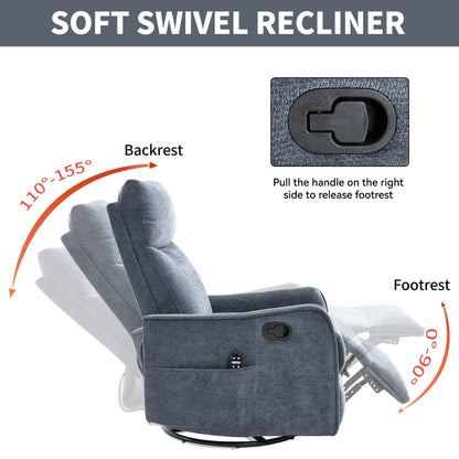 Blue Heat Massage Manual Recliner Chair with Rocker and Swivel
