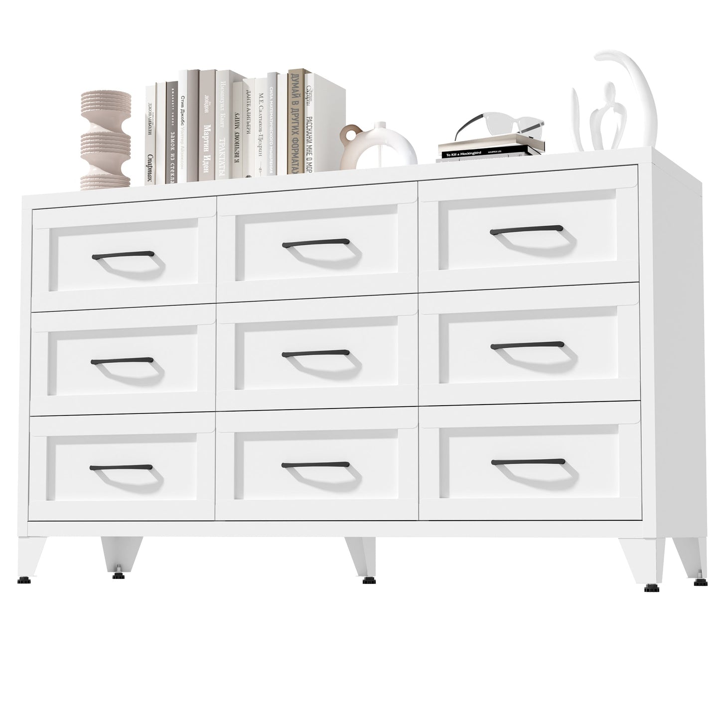 9 Drawer White Metal Dresser with Quiet-Glide Rails