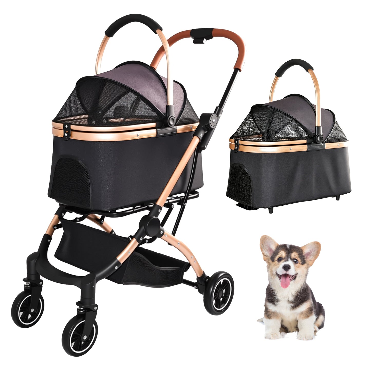 Pet Stroller for Dogs and Cats, 2-in-1 Detachable Foldable Design