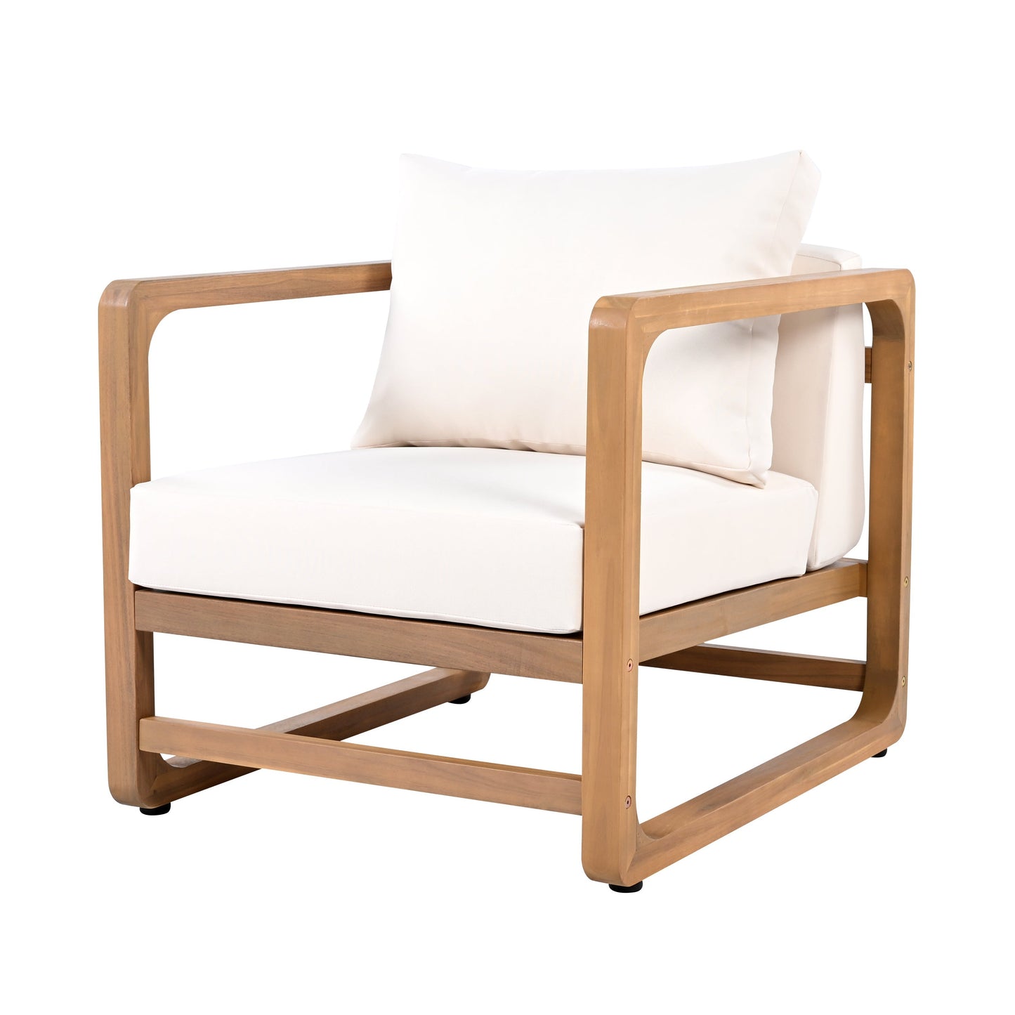 Acacia Wood Outdoor Set: 2 Club Chairs + Rustic Slat Side Table