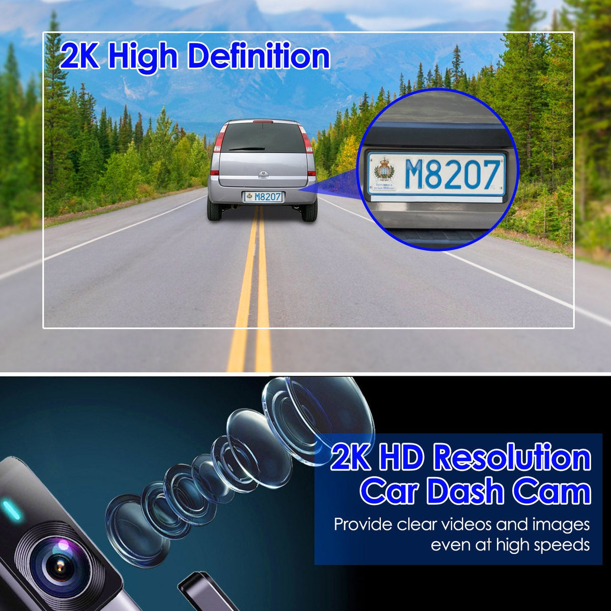 2K HD Front Dash Cam For Car With IPS Screen Night Vision Loop Recording Included 32G Storage Card 140¡ Wide Angle WiFi App Control Front Dashcam