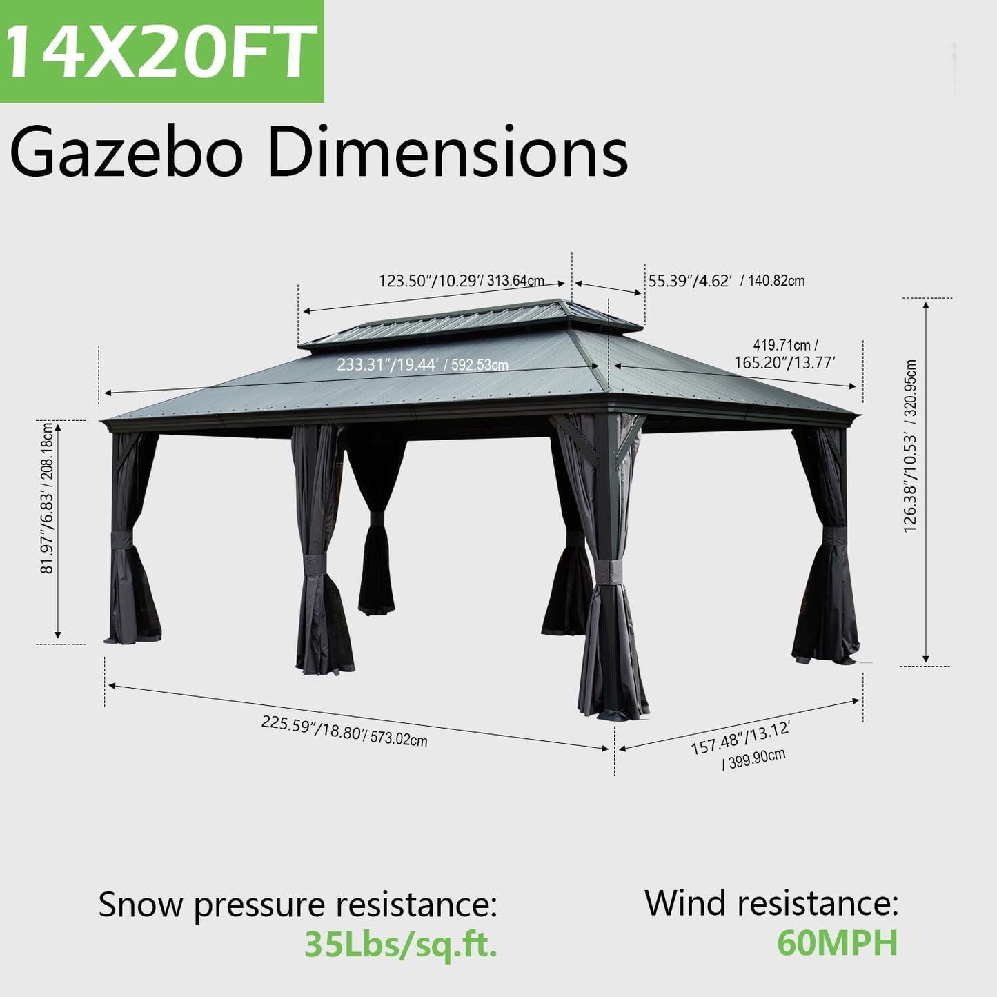 14'x20' Hardtop Gazebo with Resin Roof