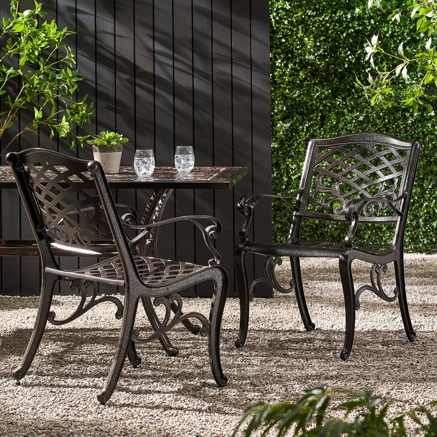 Luminea Outdoor Aluminum Dining Chair with Scroll Design, Bronze