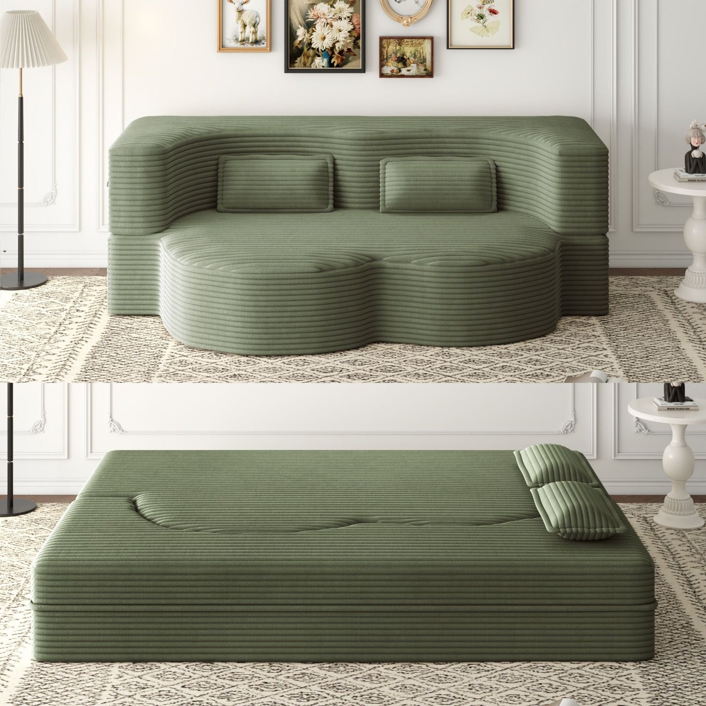 Convertible Foam-Filled Sleeper Sofa Bed with 2 Pillows