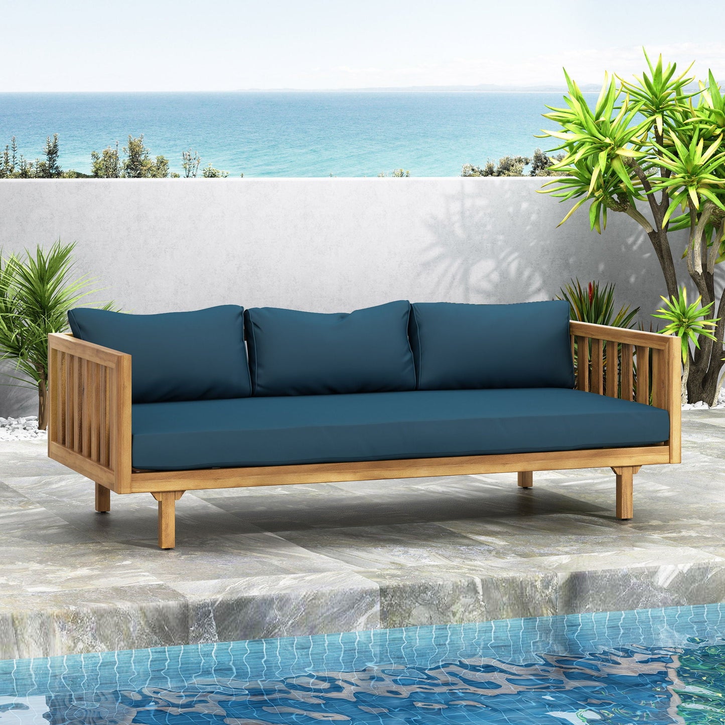 Claremont 3 Seater Daybed Teak Acacia Wood Water Resistant Cushions