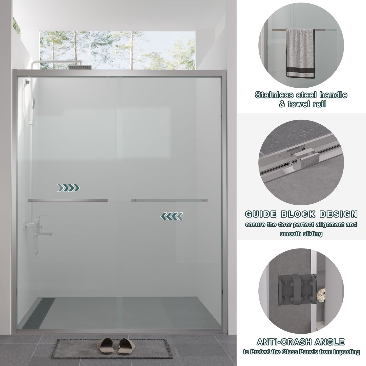 56-60"x74" Aluminum Frame Double Sliding Shower Door