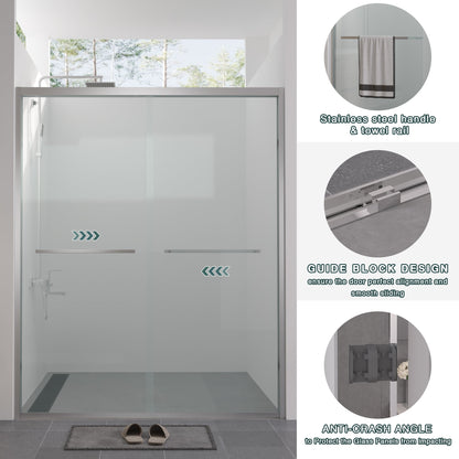 56-60"x74" Aluminum Frame Double Sliding Shower Door