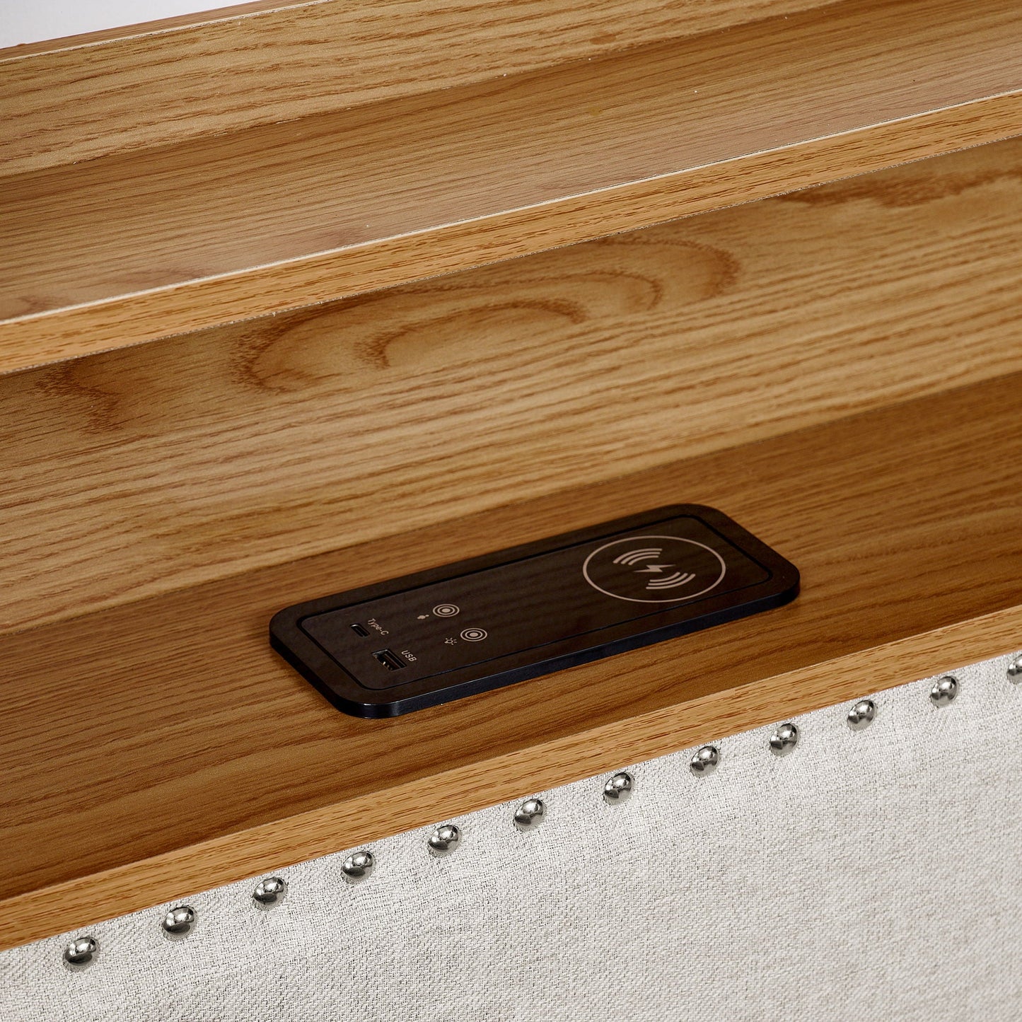 Twin Upholstered Sofa Bed With LED Lights, Storage Drawers, Adjustable Headboard & Wireless Charging - Beige