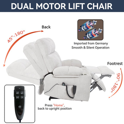 Beige Dual Motor Infinite Position Power Lift Recliner Chair