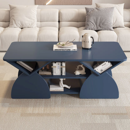 Geometric Engineered Coffee Table with Rounded Corners and Open Shelves
