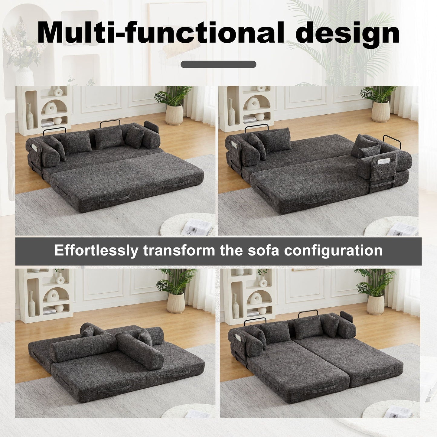 Convertible Sleeper Sofa Bed With Cylindrical Pillow