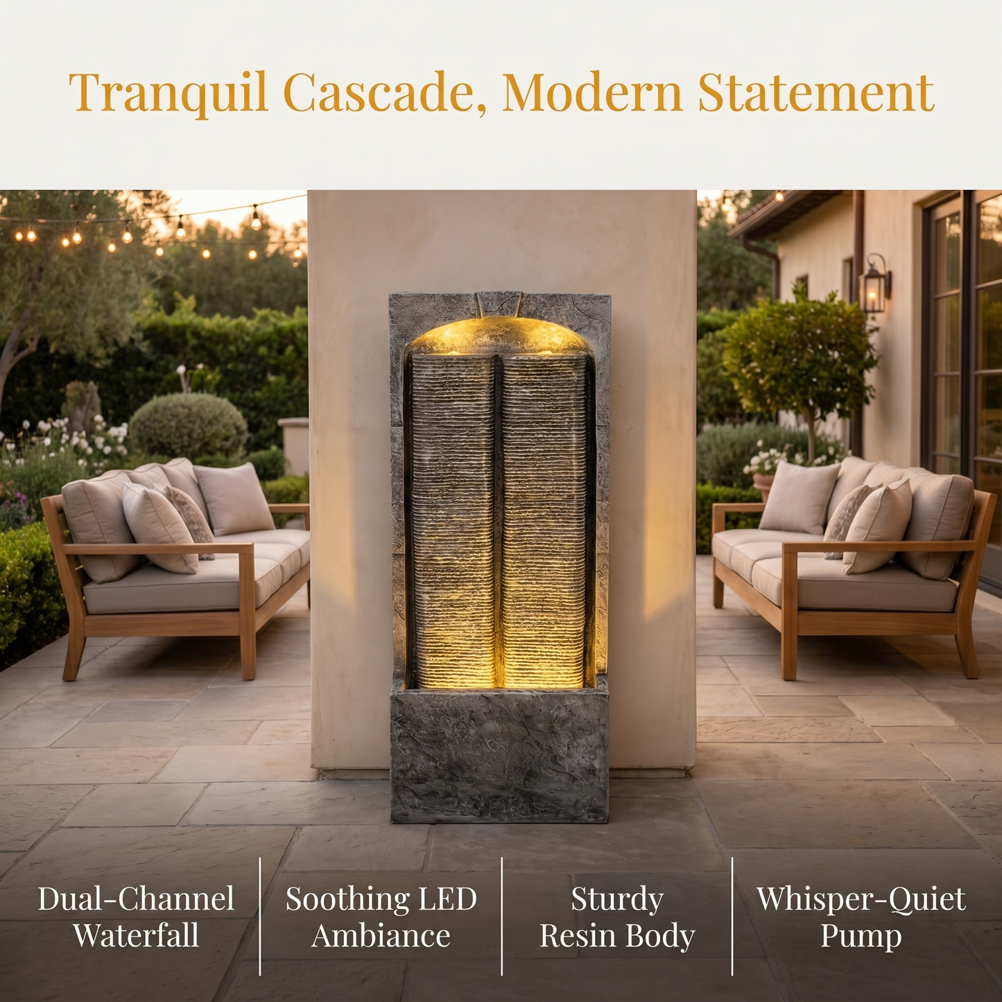 Outdoor Water Fountain Cascading LED Lights 39' H