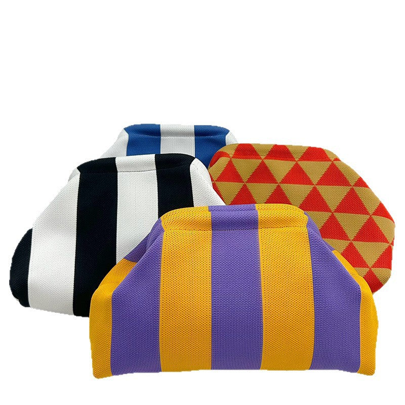 Womens Knitted Bag Striped Clutch