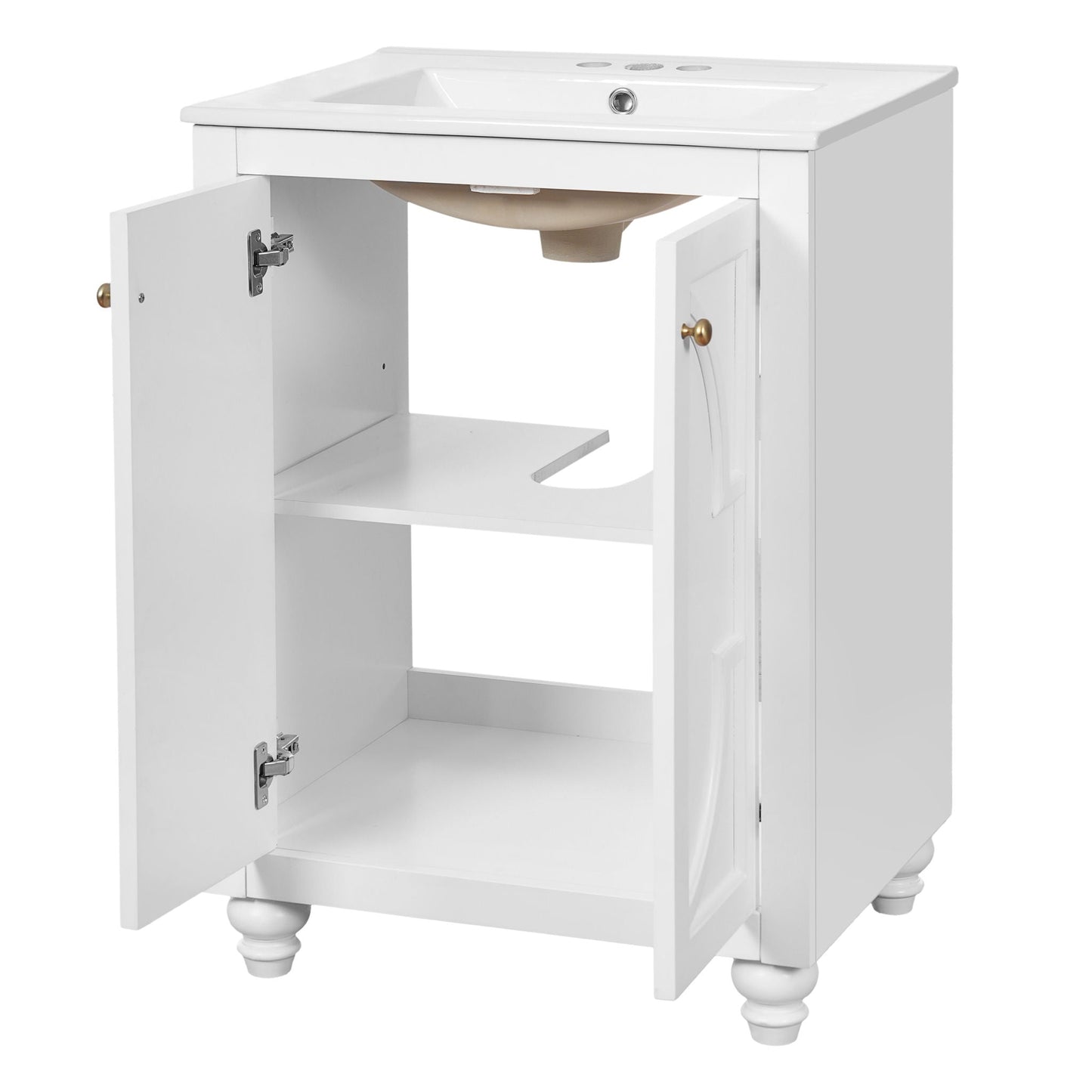 Bathroom Vanity With Ornate Elliptical Motif, Soft Close Hinges