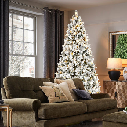 8Ft Flocked Christmas Tree with 470L Colorful LED Lights