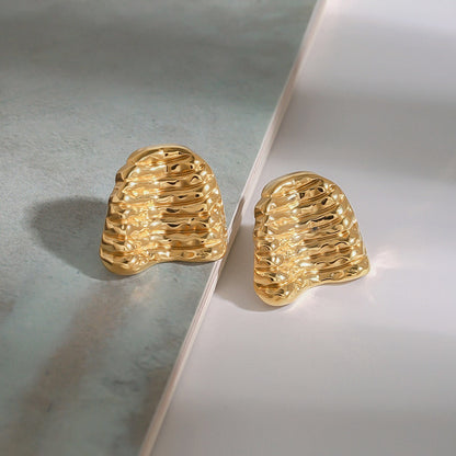 18K gold geometric shape with texture design unique personality earrings