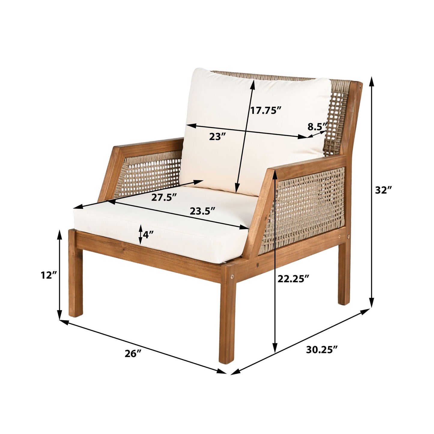Acacia Wood Patio Furniture Club Chair, Outdoor Wicker Armchair