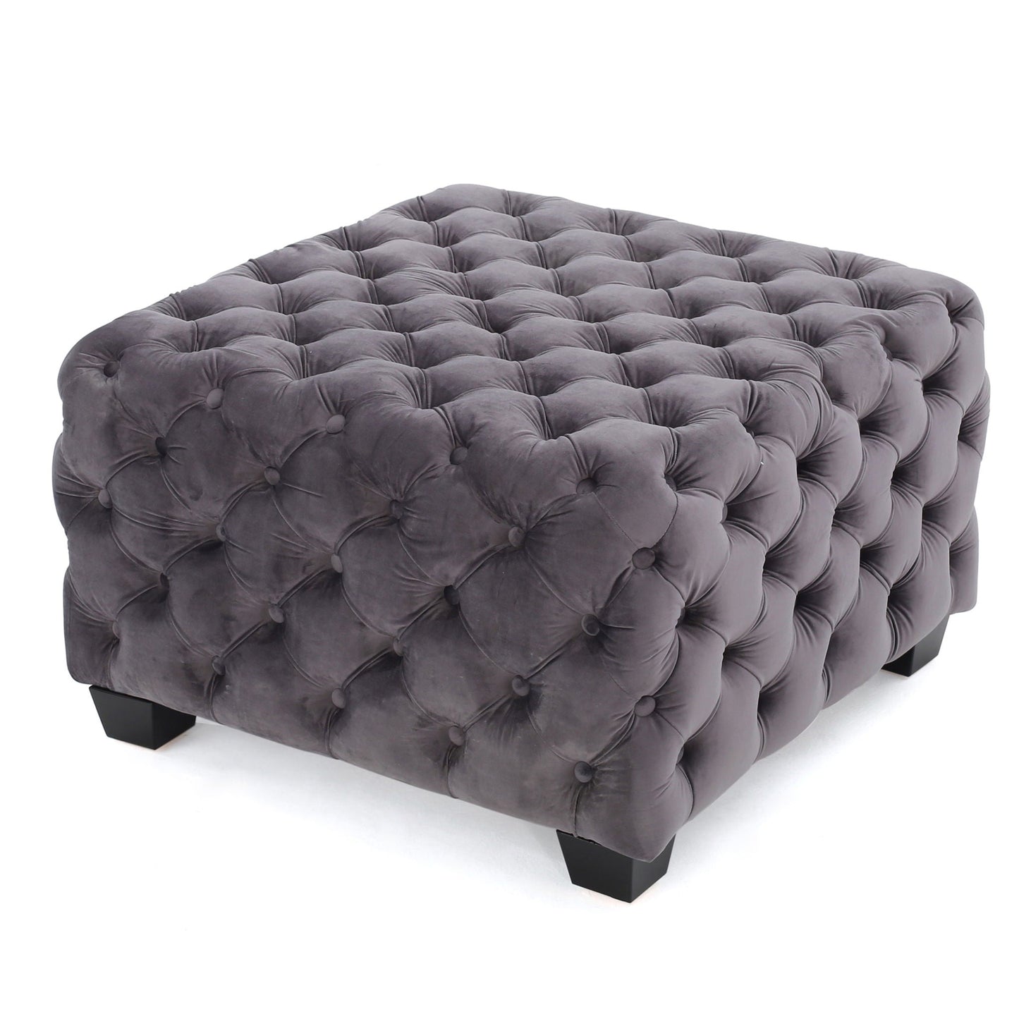 Modern Glam Ottoman with Upholstery and Button Tufted Design