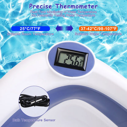 Baby Bath Tub with Thermometer Collapsible Travel-Friendly 0-24Months Baby Bathtub with Drain Hole For Newborn Infant Toddler Odorless Non-Toxic Folda