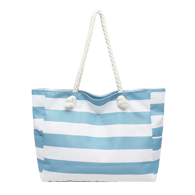 Womens Large-Capacity Striped Beach Tote Bag