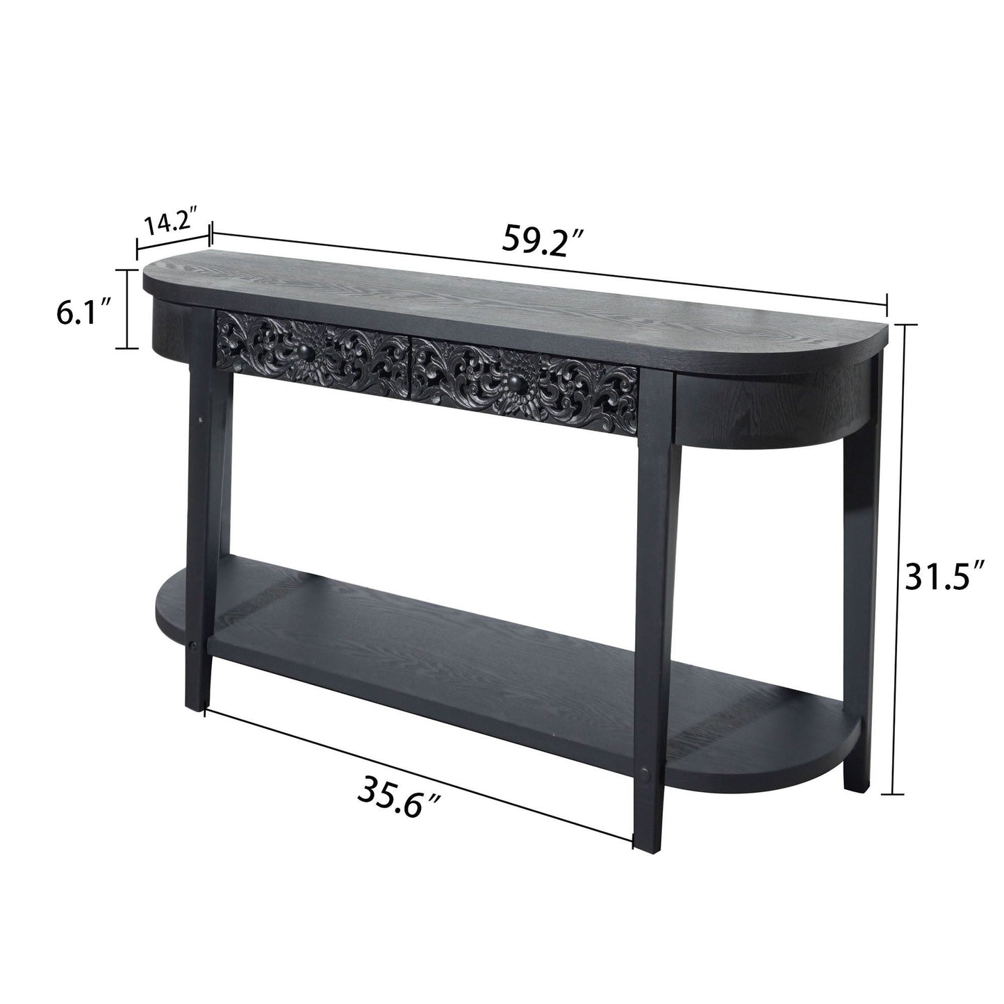 Carved Console Table With Storage Shelf For Living Room - Black