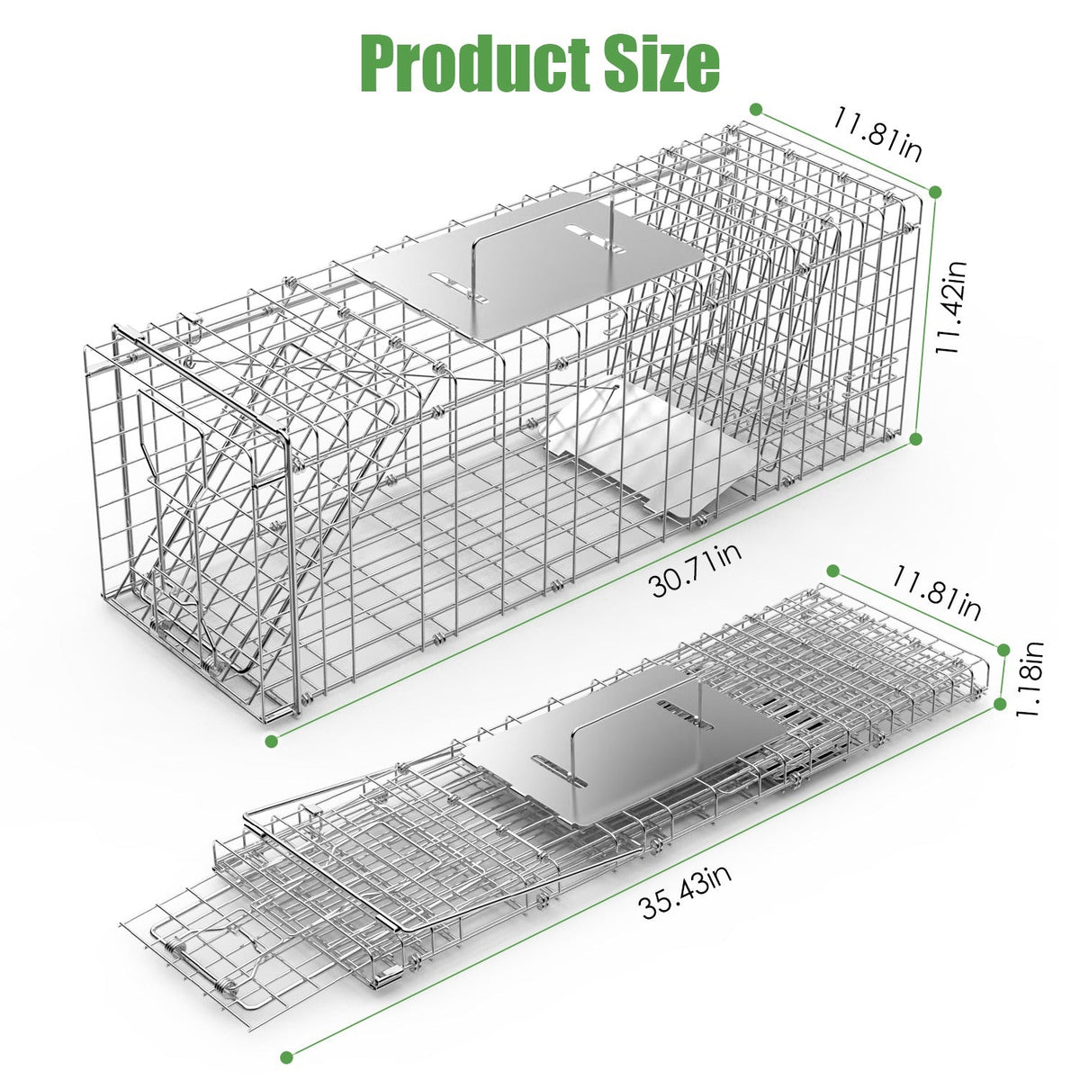 31×12×11" Folding Humane Animal Trap | Cage with Waterproof Cover & Gloves