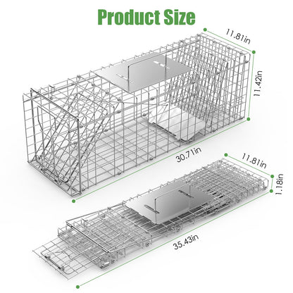 31×12×11" Folding Humane Animal Trap | Cage with Waterproof Cover & Gloves