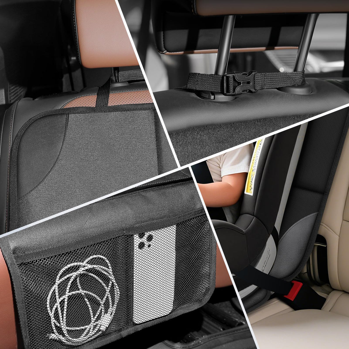 Car Seat Protector 2 Mesh Pocket Waterproof Car Seat Covers, Universal Size, Baby, Pet, Children's Car Seat Protector, Anti Slip Bottom  1 Piece