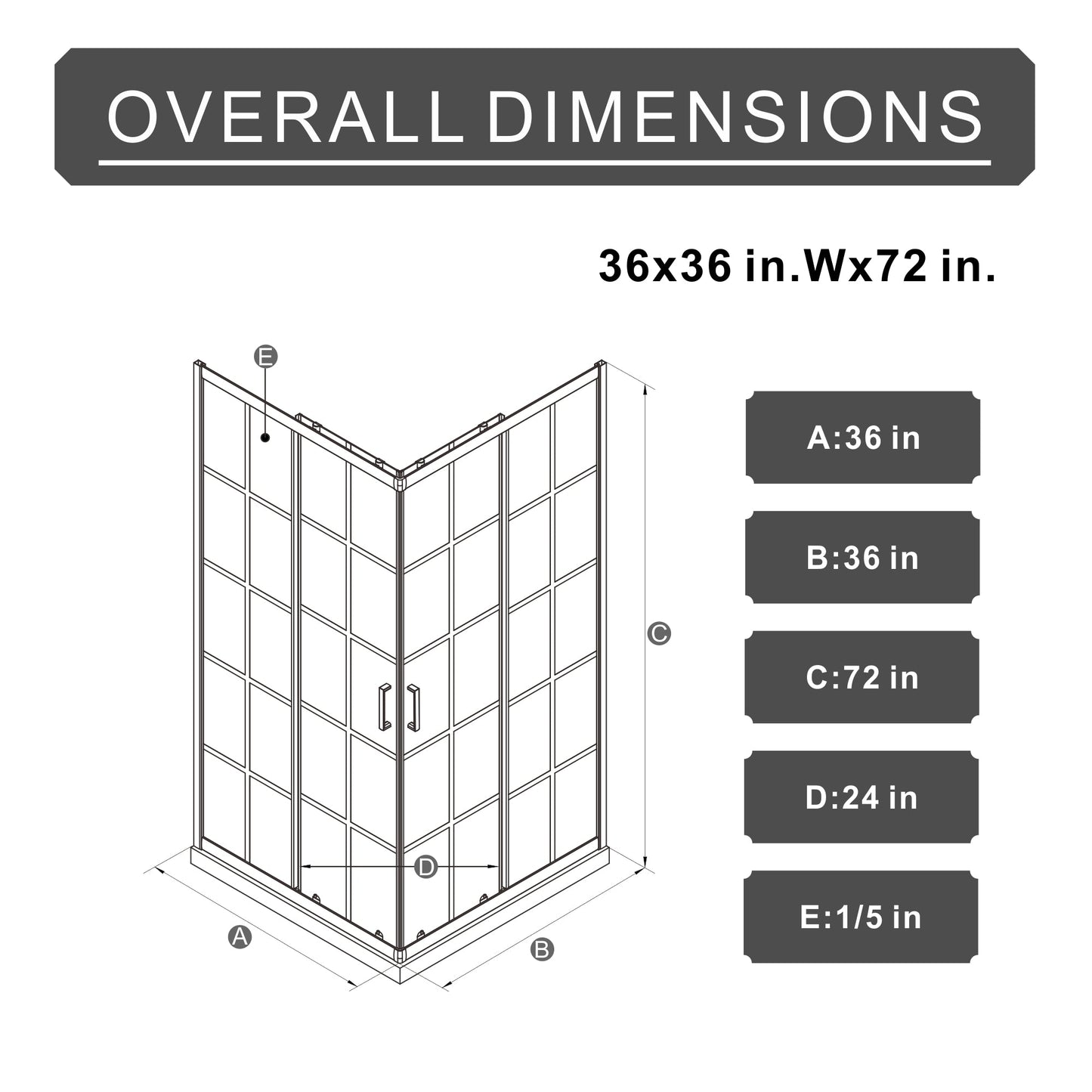 Goodyo Corner Shower Door - 36" D x 36" W x 72" H