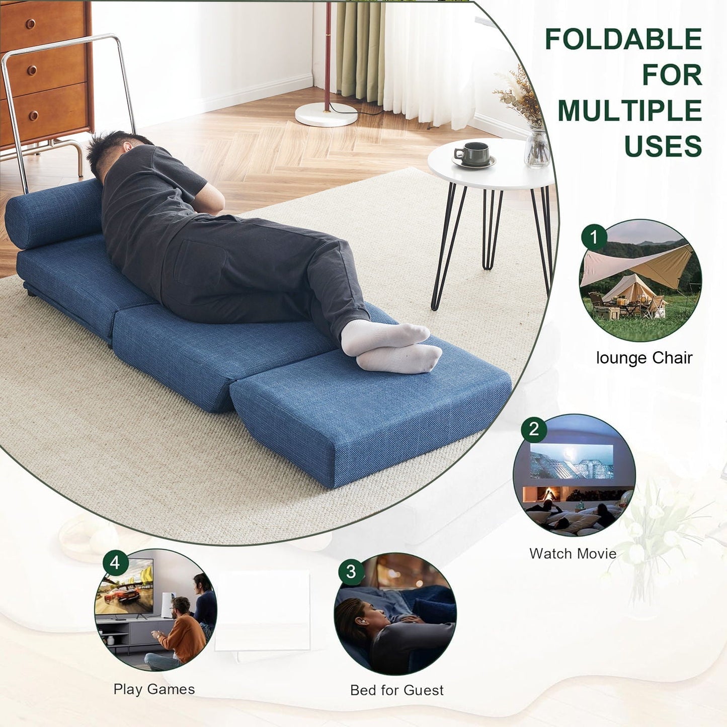 Foldable Single Chair Sofa Bed With Pillow, Easy To Store, Breathable And Wearable