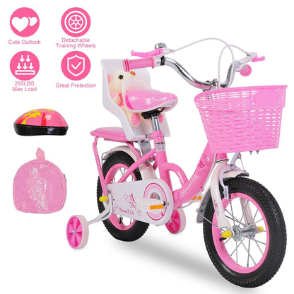 12in Carbon Steel Kid Bike with Backpack Streamers Helmet Detachable Training Wheels