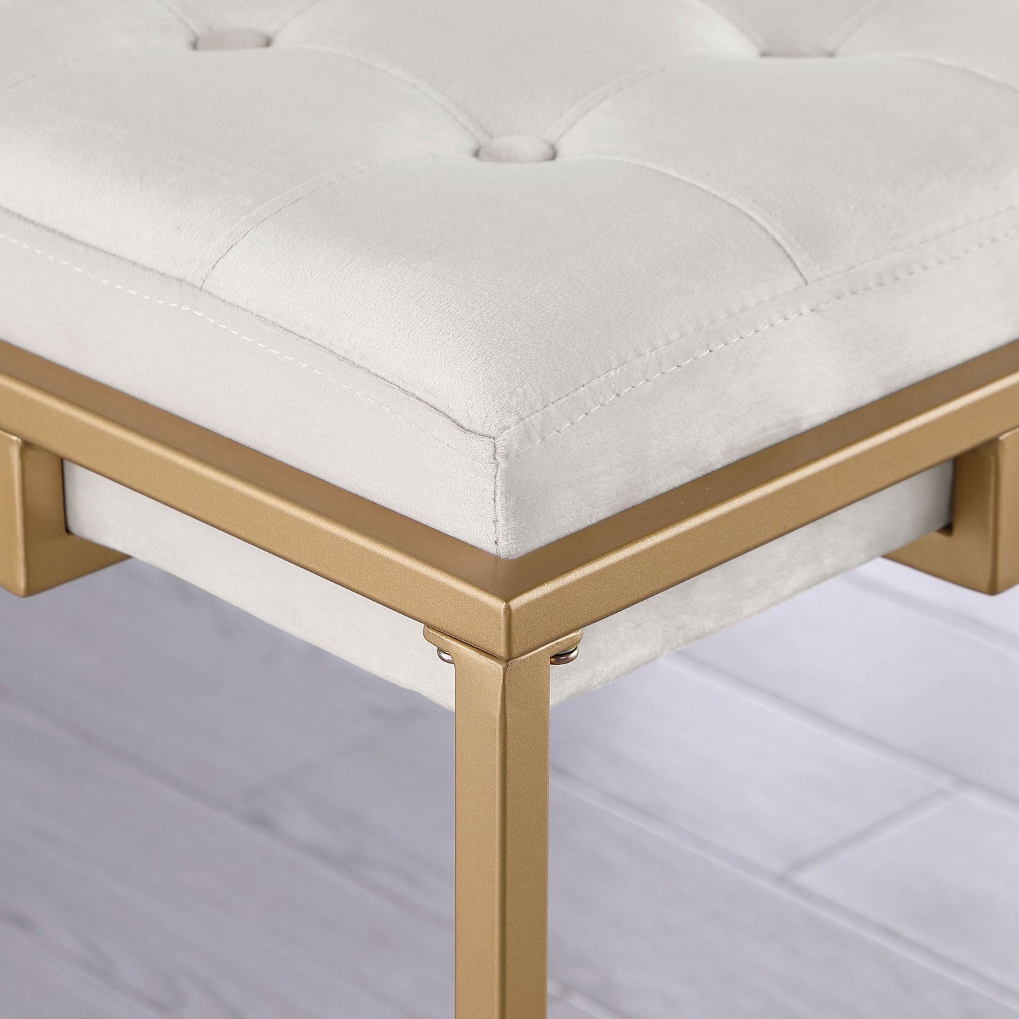 Square Counter Height Stools (Set of 2) - Beige / Gold