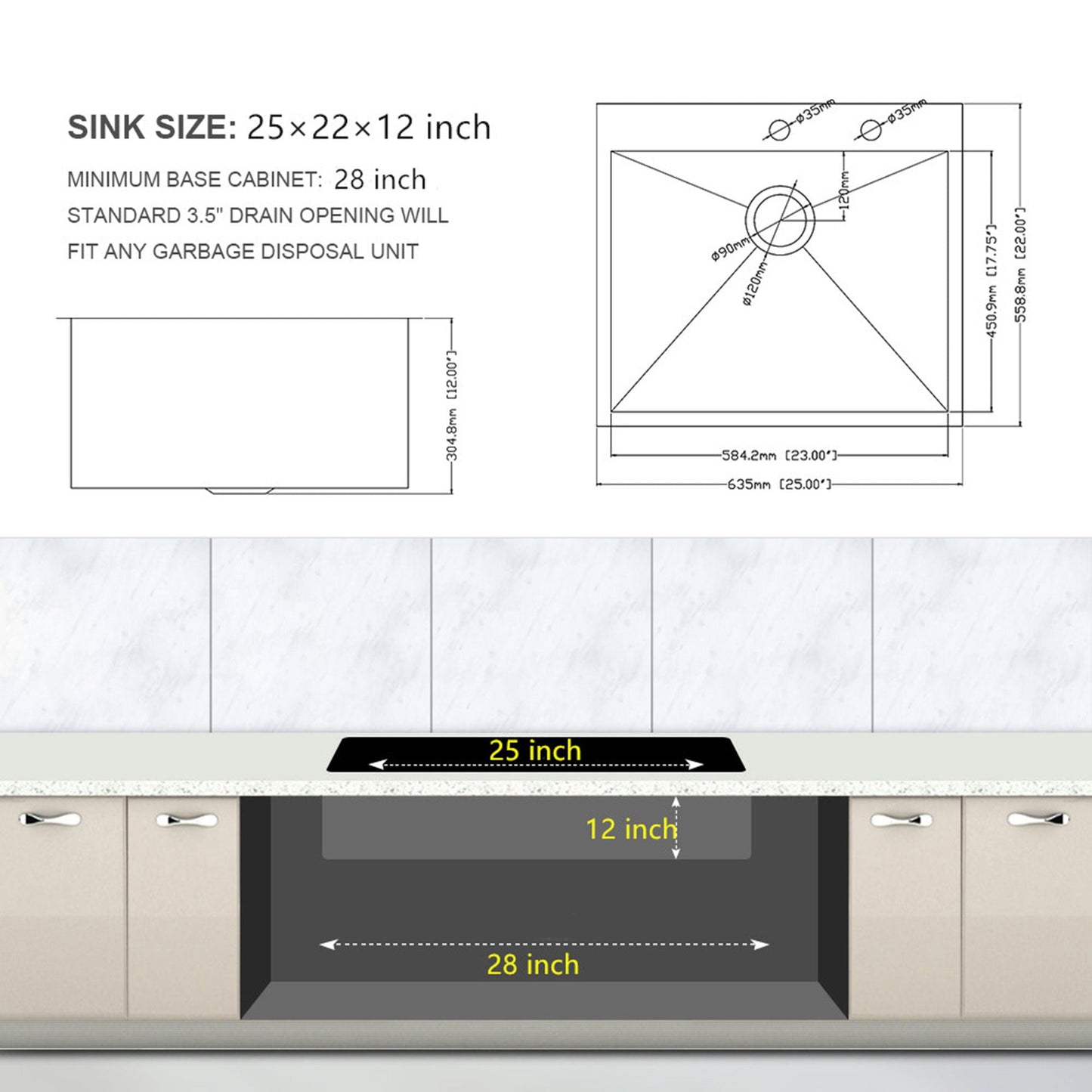Stainless Steel Drop In Kitchen Sink, Topmount